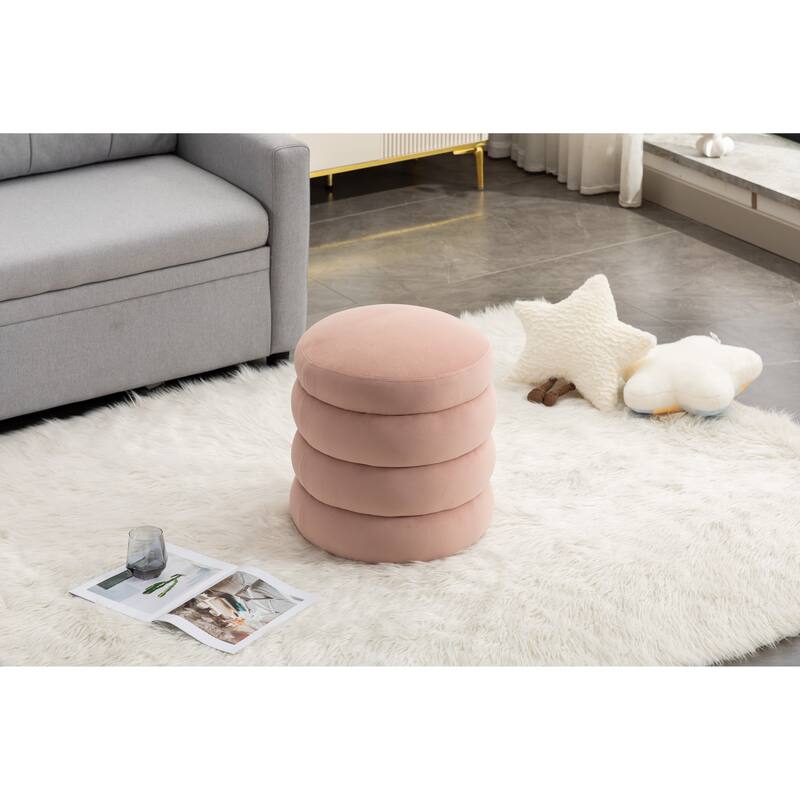 Velvet Round Footrest Ottoman - Pink
