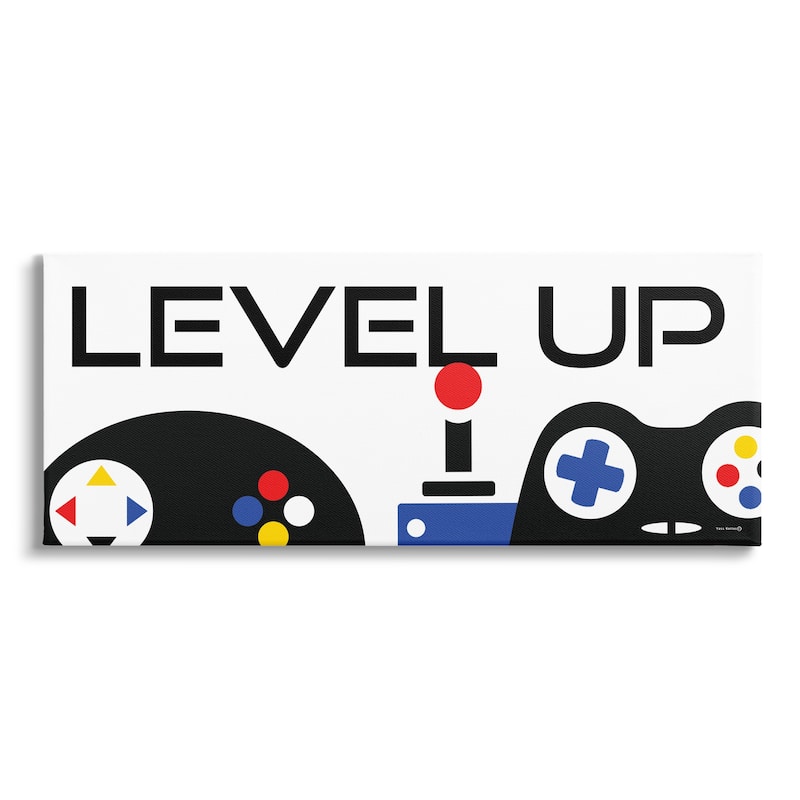 Stupell Level Up Varied Gaming Controllers Canvas Wall Art by Yass Naffas Designs - 30 x 13