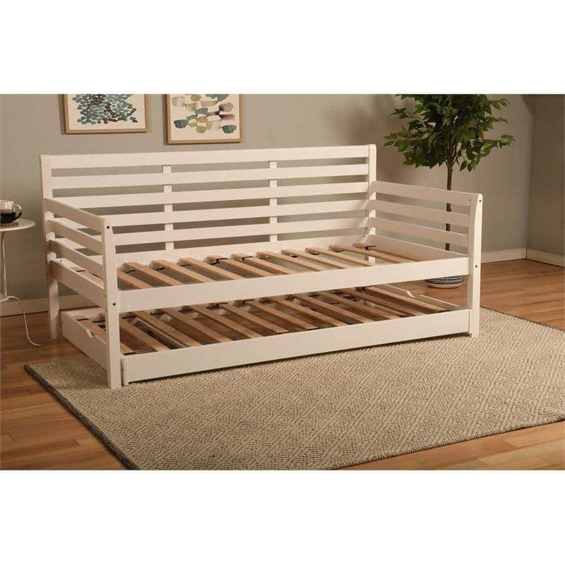 Solid Wood Daybed Frame with Twin Pop-Up Trundle Bed