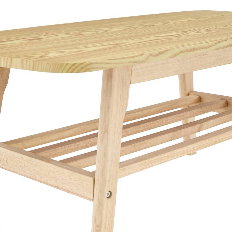 Solid Wood Coffee Table - 2-Tier Wooden Center Coffee Table with Storage Shelf for Living Room, Apartment, and Office