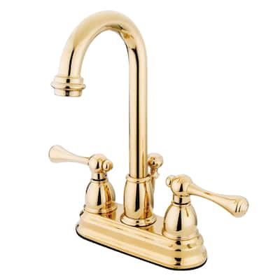 Vintage Two-Handle 3-Hole Deck Mount 4 in. Centerset Bathroom Faucet in Polished Brass
