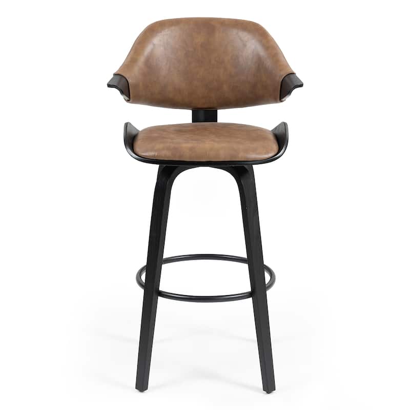 Set of 2 Bevelyn Vintage Brown Faux Leather Swivel Bar Stool