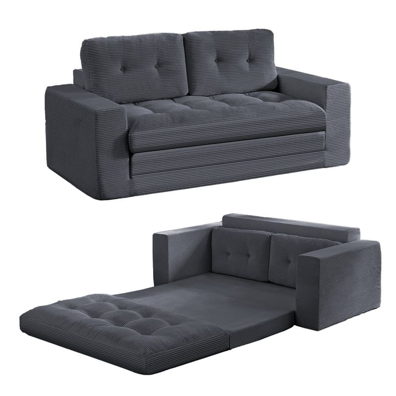 Mixoy 71'' 2-in-1 Convertible Futon Loveseat Sofa Bed,Corded Fabric Foldable Tufted Buttons 2-Seater Sleeper Sofa