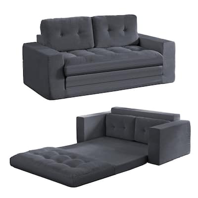 Mixoy 71'' 2-in-1 Convertible Futon Loveseat Sofa Bed,Corded Fabric Foldable Tufted Buttons 2-Seater Sleeper Sofa