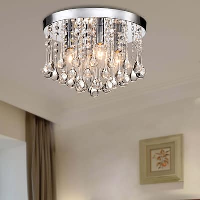 Claudia 4-Light Chrome Finish Flush Mount with Clear Crystal Drops