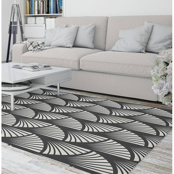 FAN GEO BLACK & WHITE Area Rug by Kavka Designs Bed Bath & Beyond