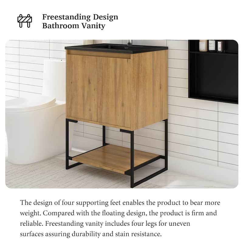 Freestanding Bathroom Vanity Set in Oak with Integrated Solid Surface Sink