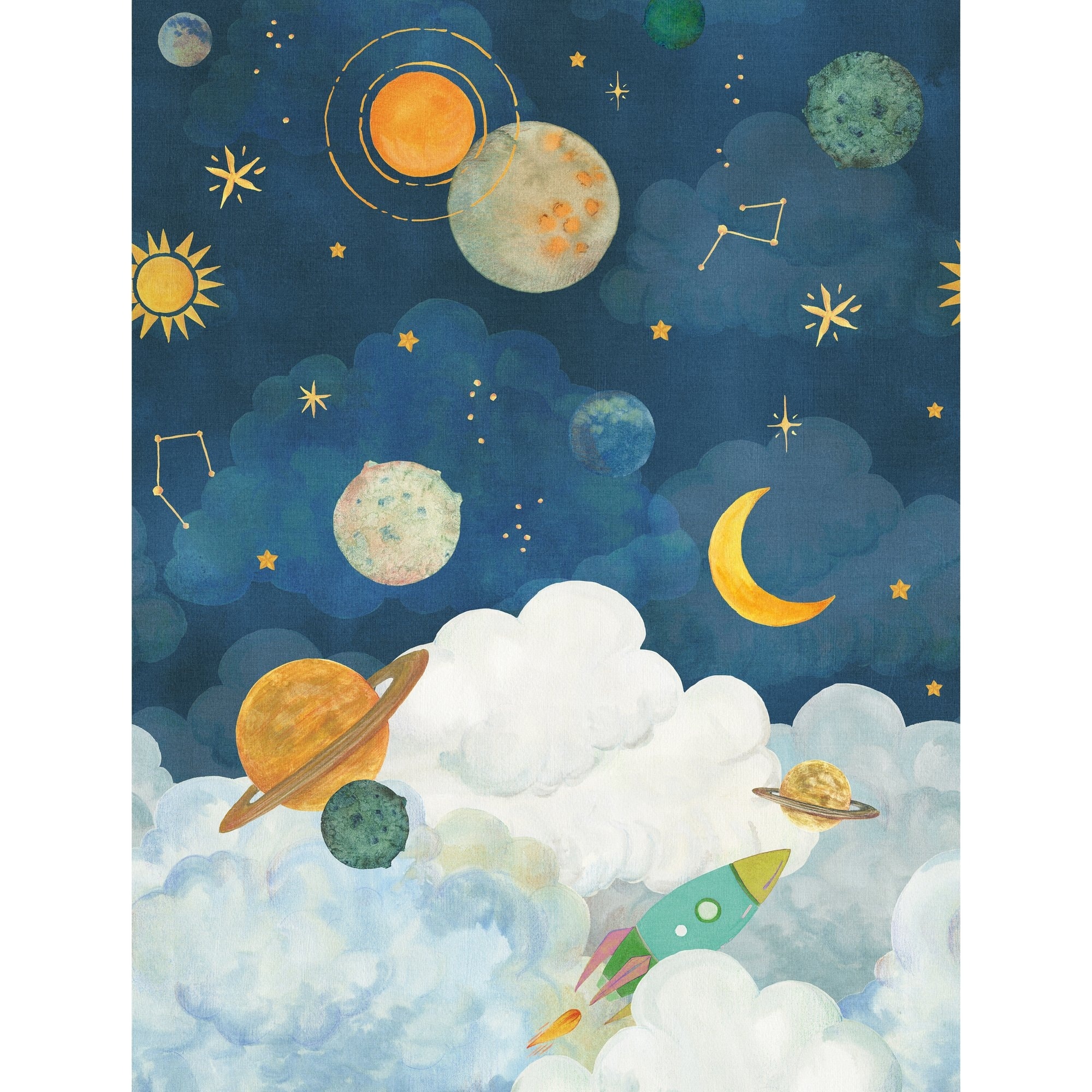 Galerie Wallcoverings Little Dreamers Collection Journey Into Space 62.5-inches wide x 9.18-feet high 3-Panel Wall Mural