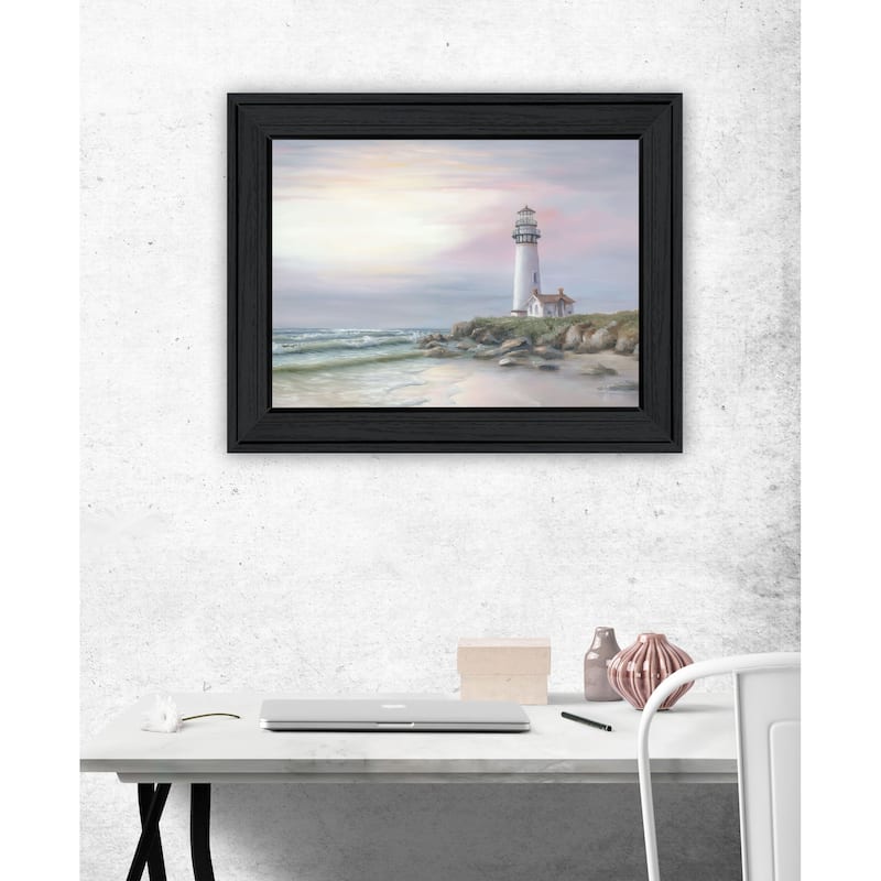 TrendyDecor4U Coastal "Lighthouse at Sunset" Framed Print Wall Art