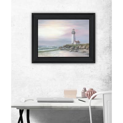 TrendyDecor4U Coastal "Lighthouse at Sunset" Framed Print Wall Art