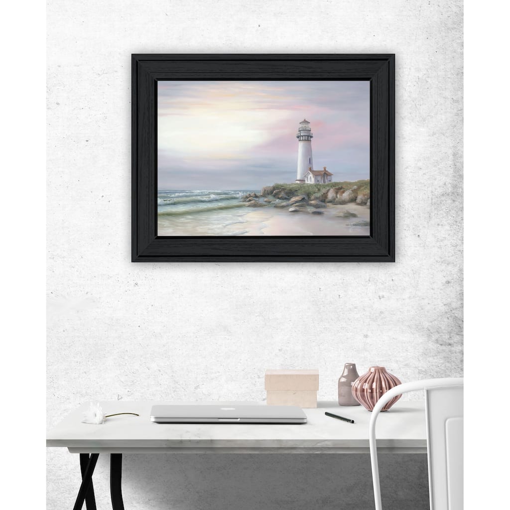 TrendyDecor4U Coastal "Lighthouse at Sunset" Framed Print Wall Art