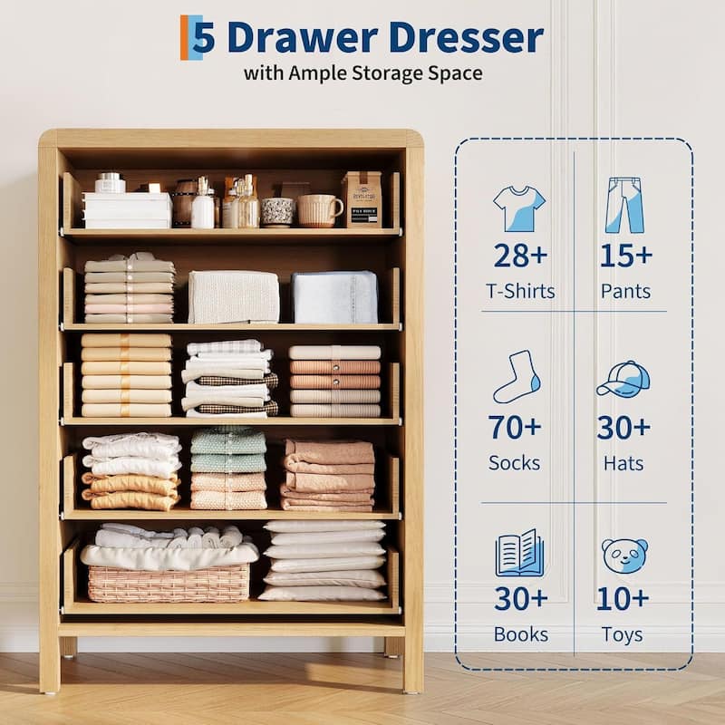 Modern 5 Drawer Dresser with Large Drawers for Bedroom, Living Room