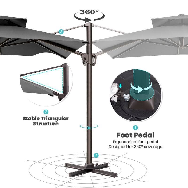 11 x 9 ft Outdoor Rectangular Patio Offset Cantilever Umbrella with 360-degree Rotation and 6 Shade Angles