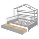 preview thumbnail 10 of 9, Full Size Wood House Bed Frame, Wooden Platform Daybed with Storage Shelf & 2 Drawers, for Teens Boys Girls Bedroom Dorm, Gray