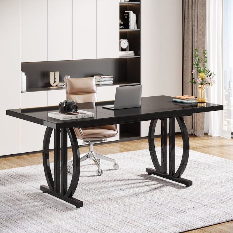 63-Inch Modern Computer Desk with Metal Frame for Home Office, Black