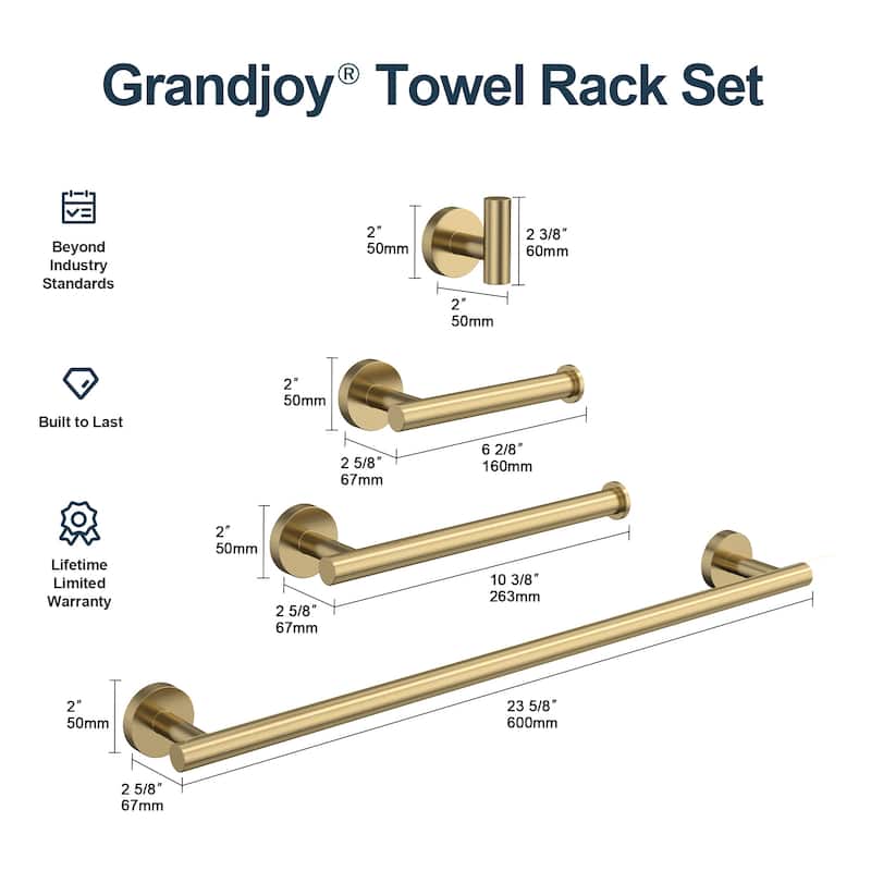 GRANDJOY 4-Piece Bath Towel Bar Rack Towel Holder Stainless Steel Hardware Set
