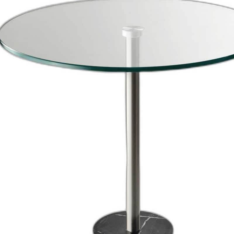 Silver and Clear Round Glass End Table with Faux Marble Base - 17.75” x 17.75” x 21”