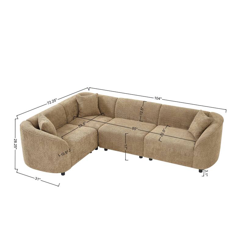 L-Shaped Curved Sectional Sofa, Boucle Upholstered 4-Seater Sofa, Corner Sofa with Pillows for Living Room, Apartment