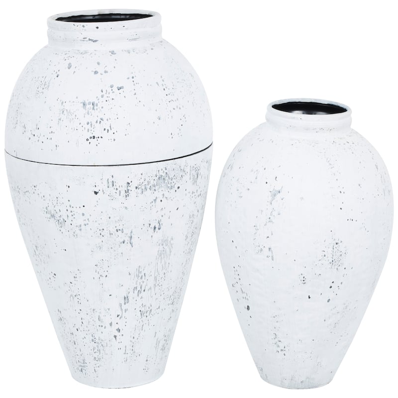 Metal Tall Distressed Pot Floor Vase - Set of 2 White - Roche River Decor - 17"W x 17"L x 31"H