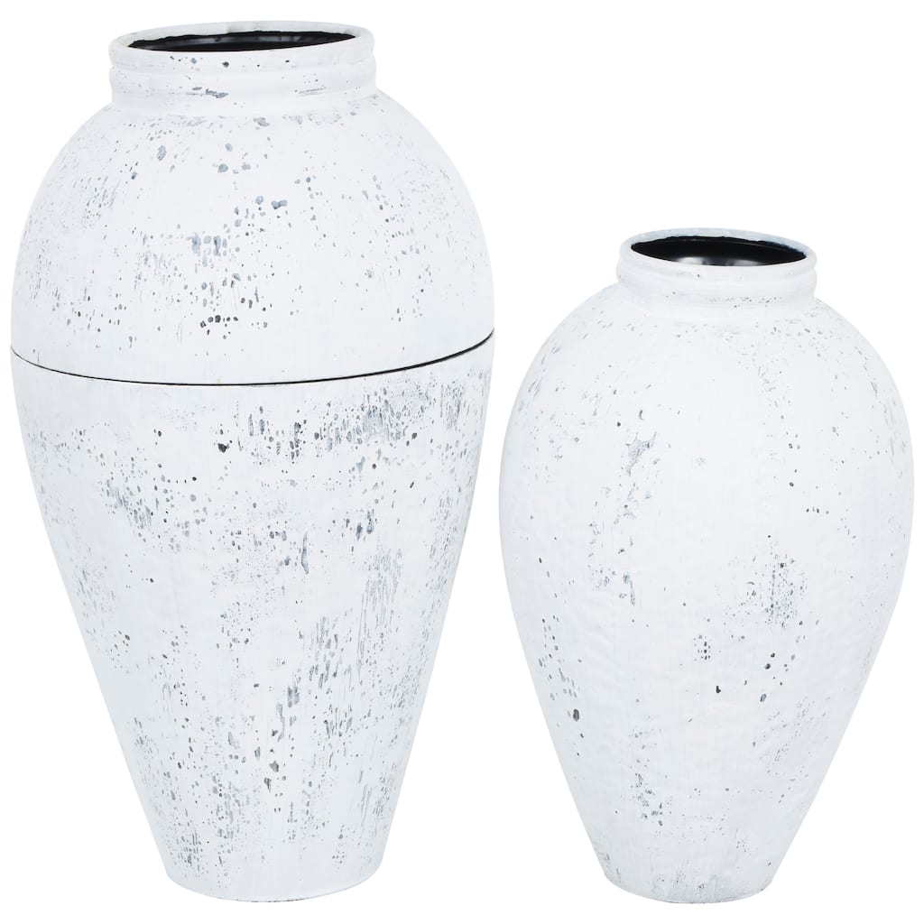 Metal Tall Distressed Pot Floor Vase - Set of 2 White - Roche River Decor - 17"W x 17"L x 31"H