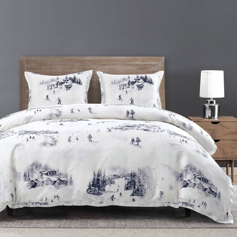 HiEnd Accents Ski Life Printed Lyocell Watercolor Landscape 3 Piece Comforter Set