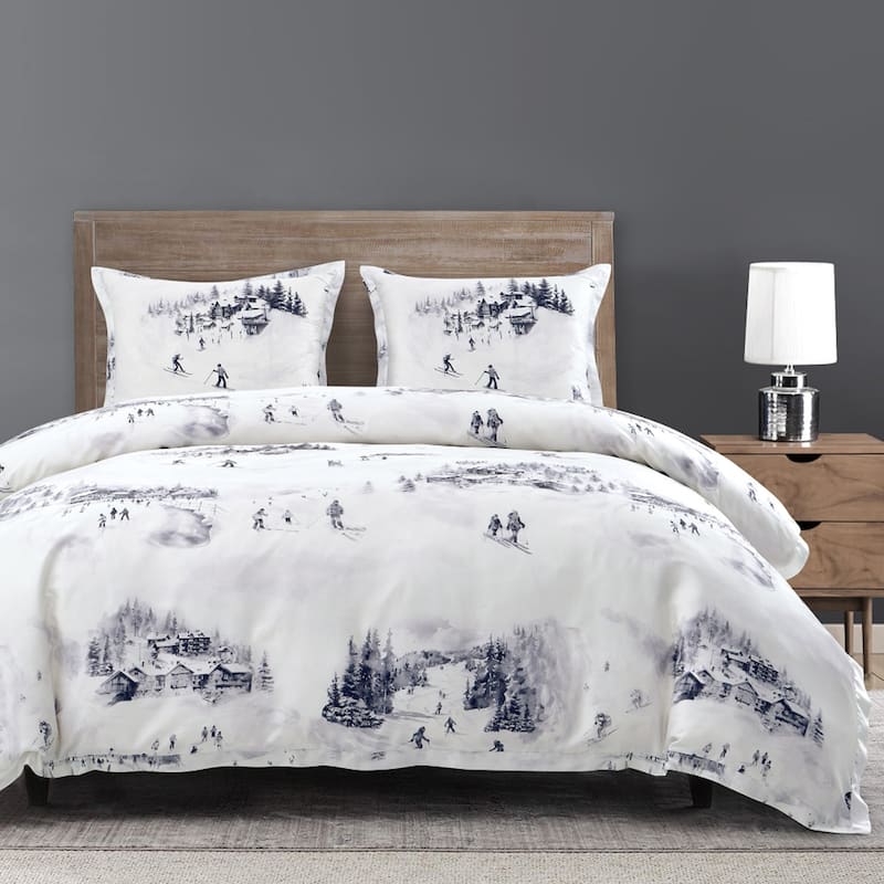 HiEnd Accents Ski Life Printed Lyocell Watercolor Landscape 3 Piece Duvet Cover Set