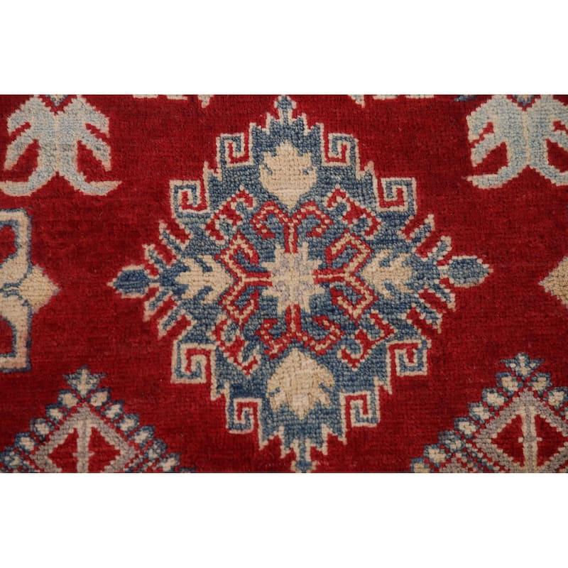Red Geometric Kazak Area Rug Handmade Oriental Wool Carpet - 9'0"x 12'5"
