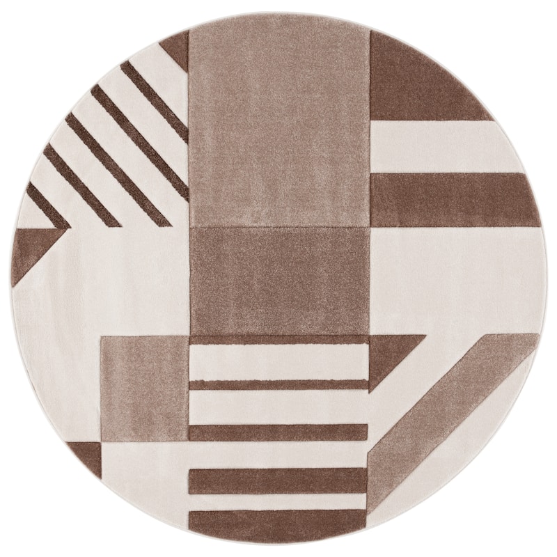 SAFAVIEH Hollywood Tatianna Mid-Century Modern Abstract Rug - 6'7" Round - Ivory/Brown - Round