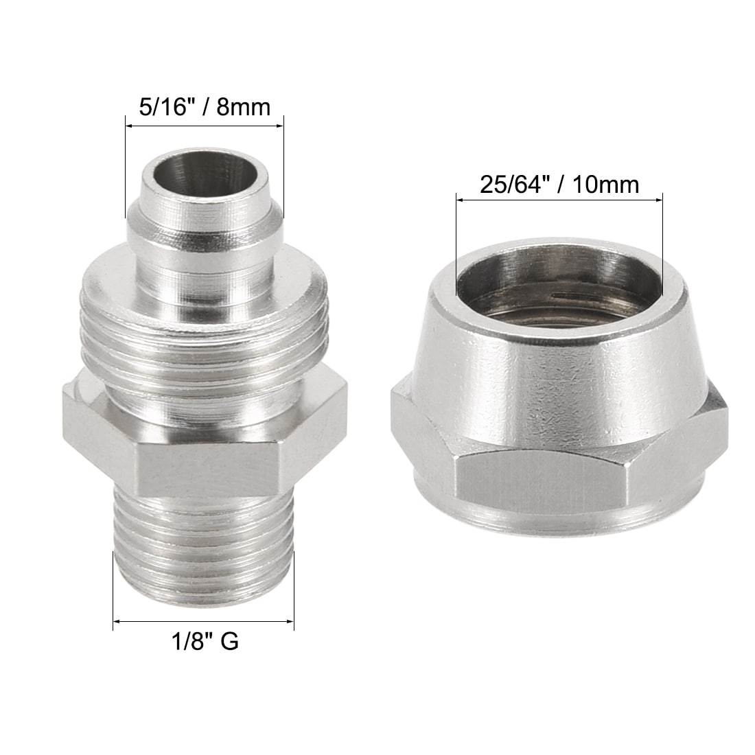 2 Pcs 5/16" x 1/4" Pneumatic Air Hose Quick Coupler Connectors Fittings 