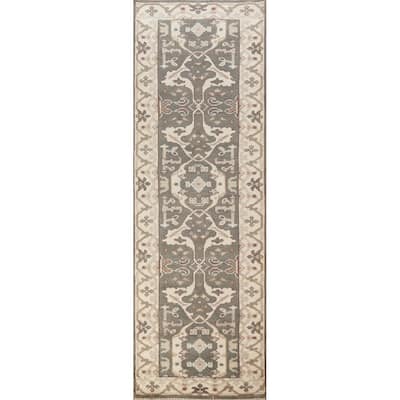 Gray Oushak Oriental Runner Rug Handmade Wool Carpet - 2'7" x 9'9"