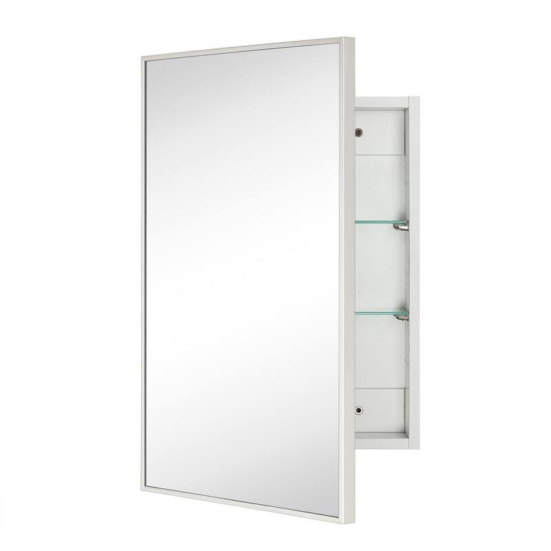 TEHOME Velin Recessed and Surface Mount Bathroom Medicine Cabinet with Mirror Square Cornered Metal Framed Rounded Rectangle