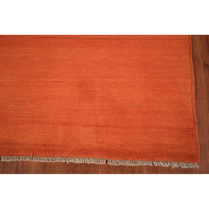 Modern Gabbeh Area Rug Hand-Knotted Oriental Orange Wool Carpet - 6'8" x 9'5"