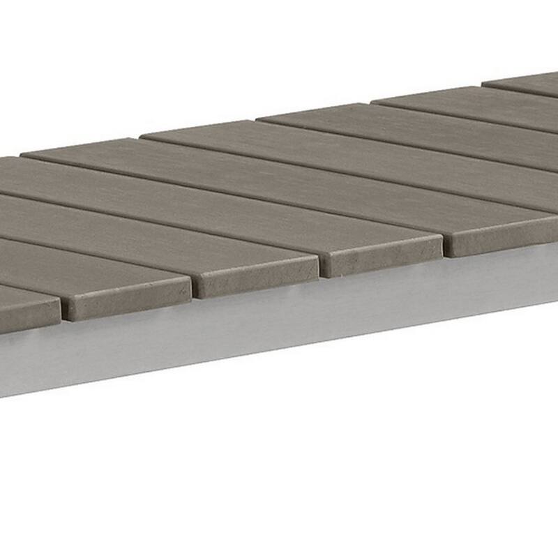 Zia 54 Inch Outdoor Dining Bench, Gray Polyresin Top, Gray Aluminum Frame