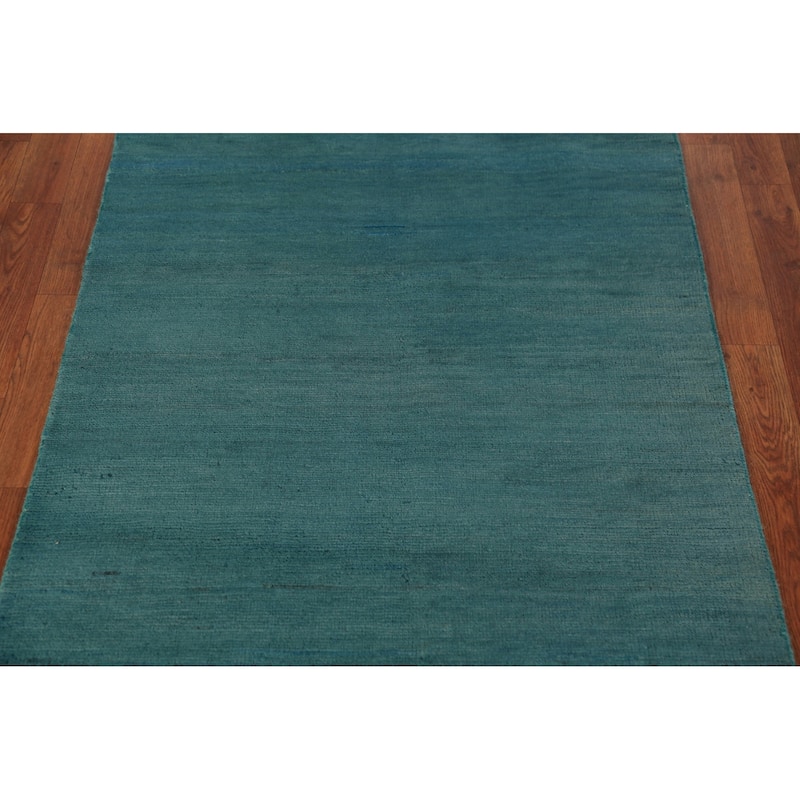 Modern Gabbeh Oriental Foyer Rug Hand-Knotted Blue Wool Carpet - 3'3" x 6'5"