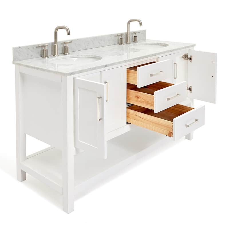 Ariel S061DCW2OVO Magnolia 60" Free Standing Double Basin Vanity Set