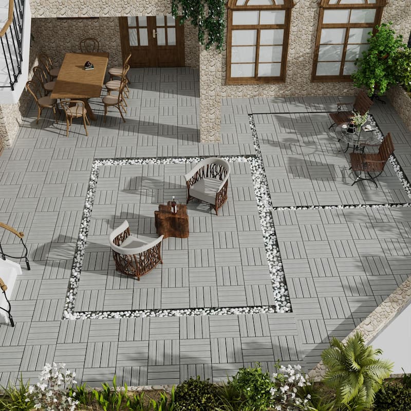 Patio Floor Tiles Pack of 22 WPC Wood-Plastic Composite Patio Deck Tiles DIY Interlocking Decking Tiles