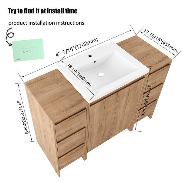 dimension image slide 1 of 3, Jentoria 36"/48"/60" FreeStanding Bathroom Vanity with Sink, Bathroom Vanity with Soft Close Door, Drawer and Adjustable Shelf