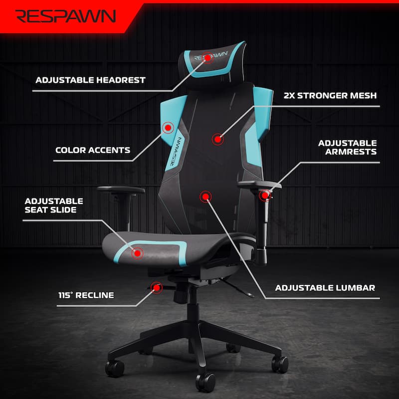 RESPAWN FLEXX Mesh Gaming Chair With Lumbar Support, Adjustable Headrest