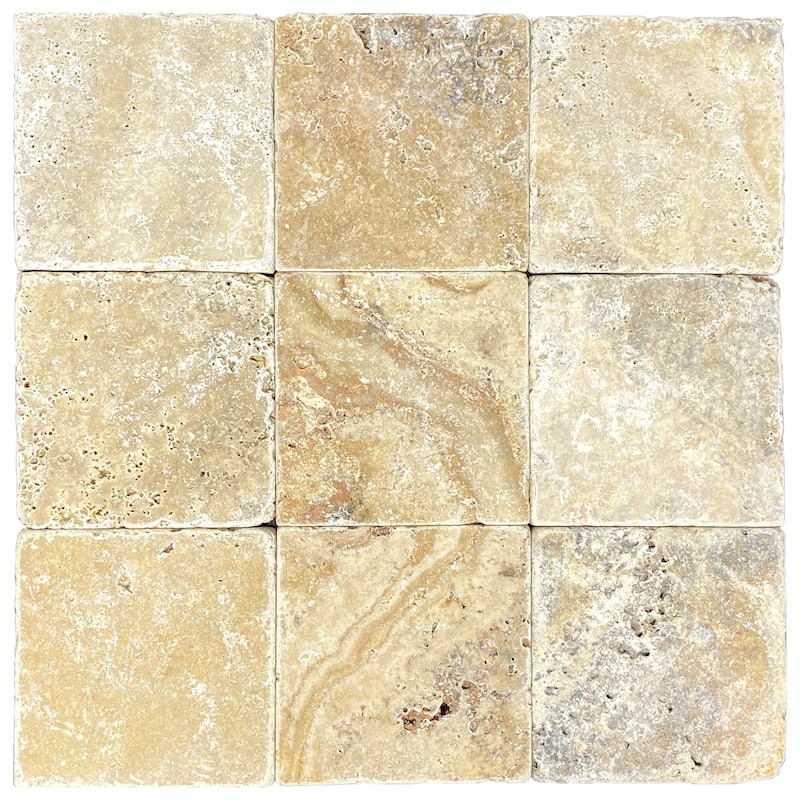 Rustic Desert Travertine 4" x 4" Tumbled Tile - Sample - Brown