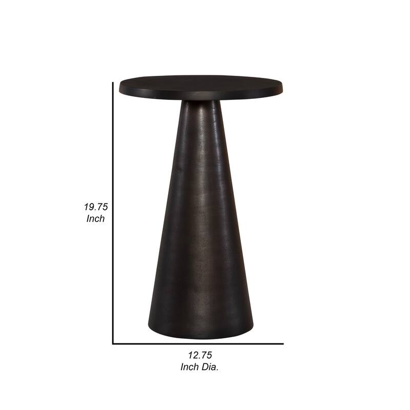 20 Inch Round Accent Table, Tapered Round Pedestal, Dark Bronze Aluminum