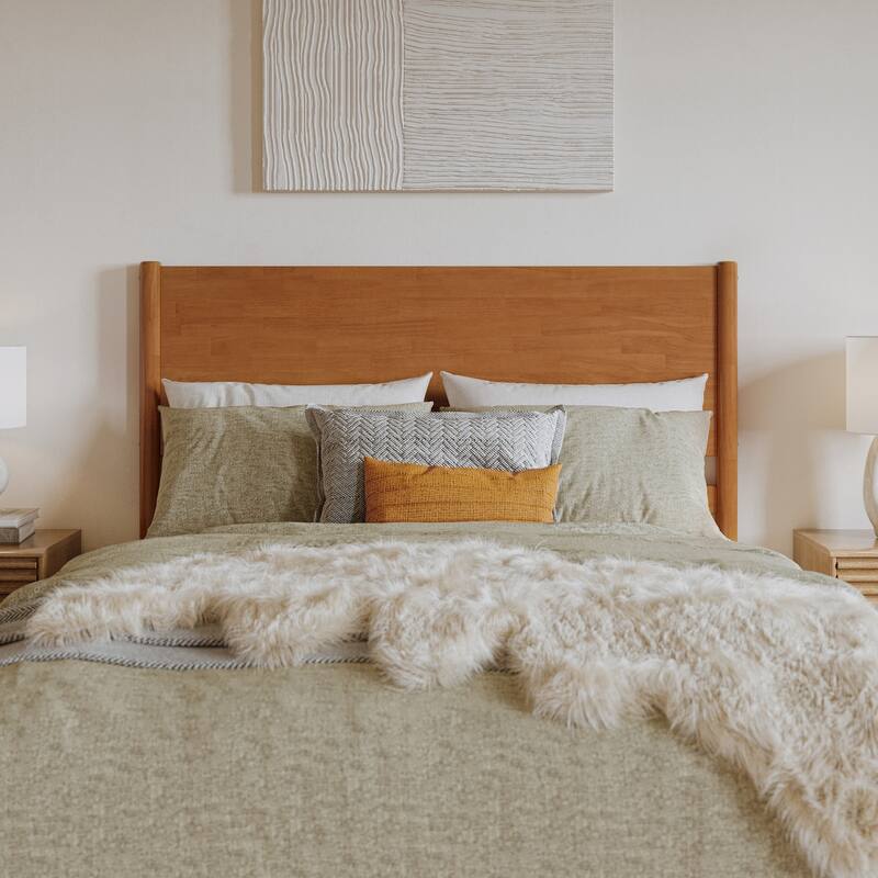 Solid Wood Low Profile Platform Bed - Modern Bedroom Bed Frame - Light Toffee Finish