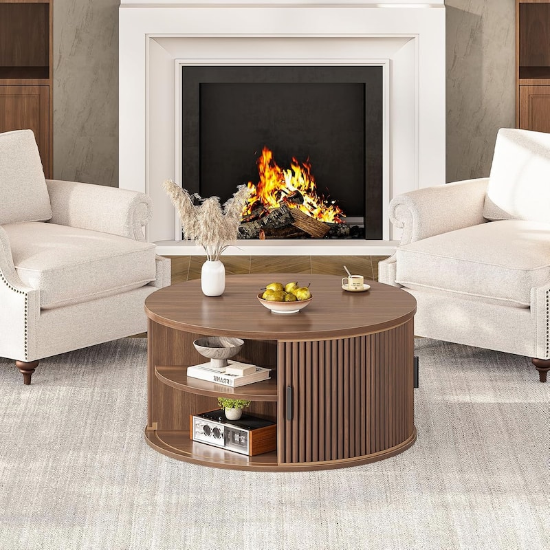 Round Lift Top Coffee Table 180 Grad Curved Sliding Door Living Room