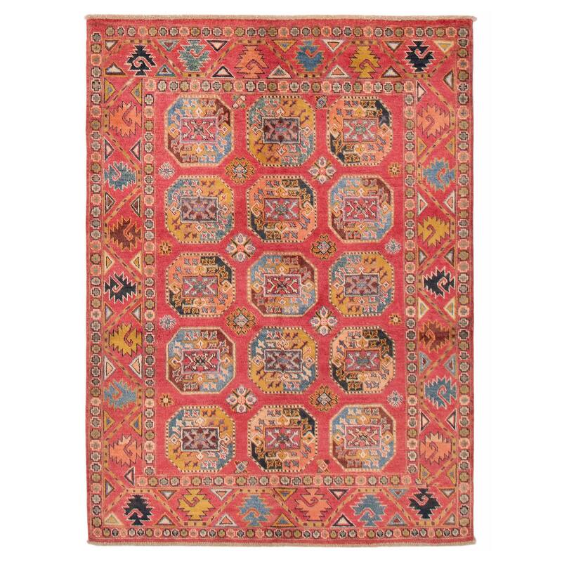ECARPETGALLERY Hand-knotted Uzbek Ghazni Pink Wool Rug - 4'10 x 6'7 - Dark Pink - 4'10 x 6'7