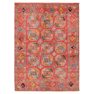 ECARPETGALLERY Hand-knotted Uzbek Ghazni Pink Wool Rug - 4'10 x 6'7