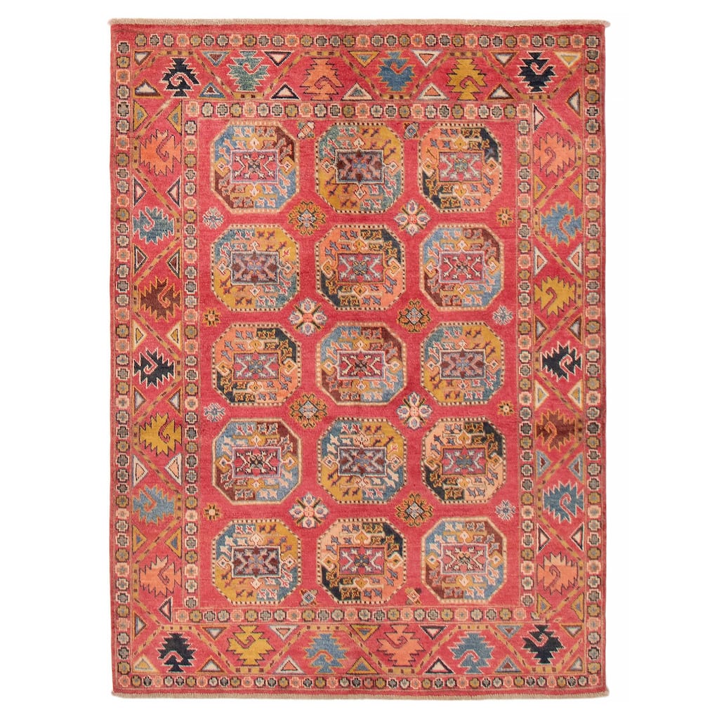 ECARPETGALLERY Hand-knotted Uzbek Ghazni Pink Wool Rug - 4'10 x 6'7