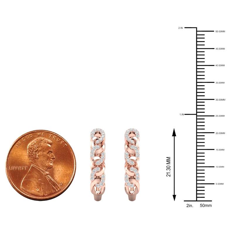 1/5ct TDW Diamond Cuban Link Hoop Earrings in 10k Gold for Women