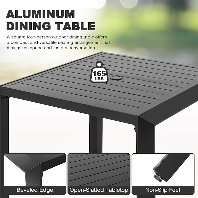 Outdoor Aluminum Dining Table with Umbrella Hole, Black