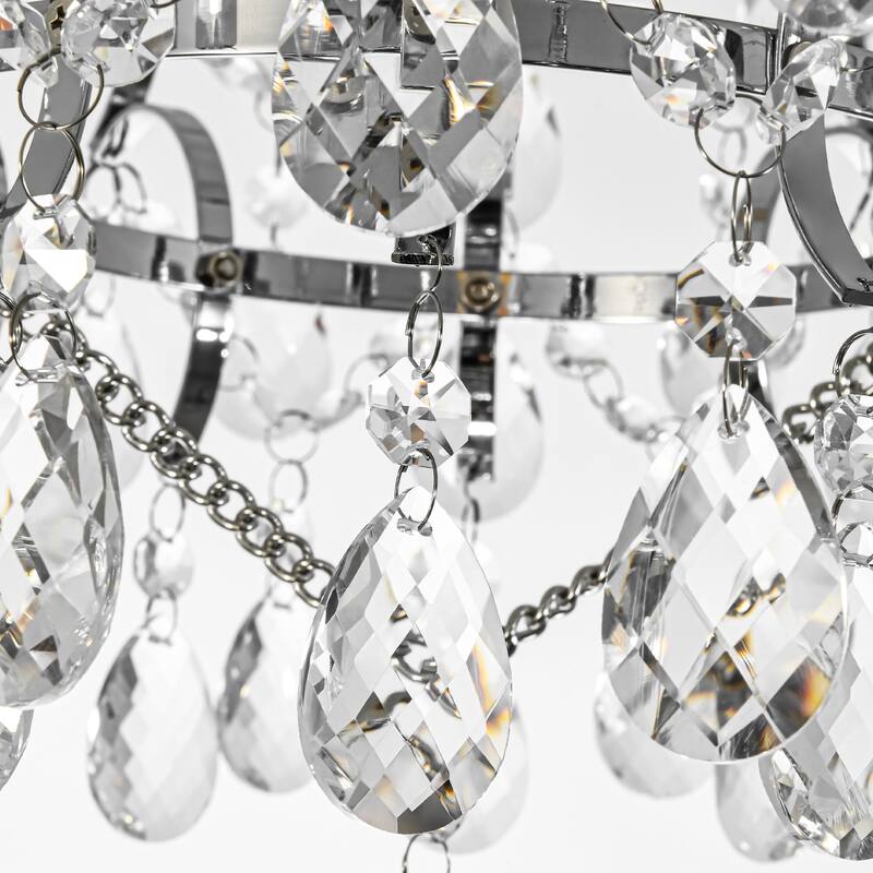 Elegant 4-Light Chrome Semi Flush Mount Ceiling Light with Clear Crystal Raindrop Accents for Living Room or Dining Room