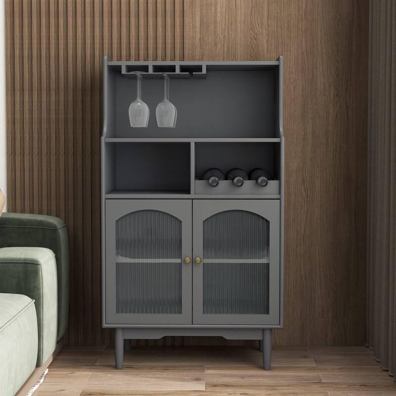 Modern Wine Cabinet Sideboard with Removable Rack and Wine Glass Rack and 2-Door Glass Cabinet for Living Room, Dining Room