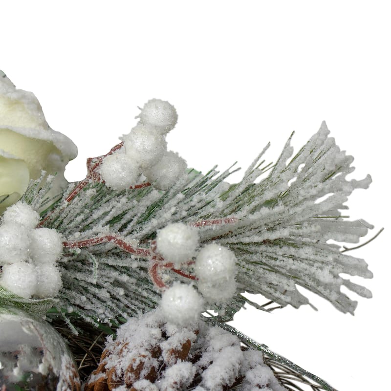 White Silver Floral Flocked Pine Artificial Grapevine Wreath 24"